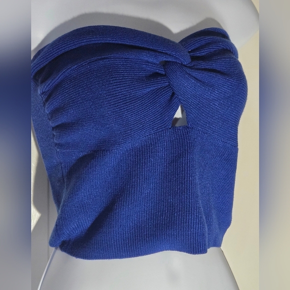 EFAN Tube Top Cropped Sleeveless Cut Out Twist Knot Front Bandeau Ribbed Knit - Picture 7 of 9